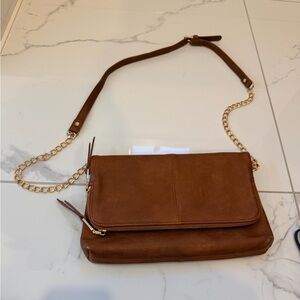 Faux Leather Crossbody Clutch Cognac Purse